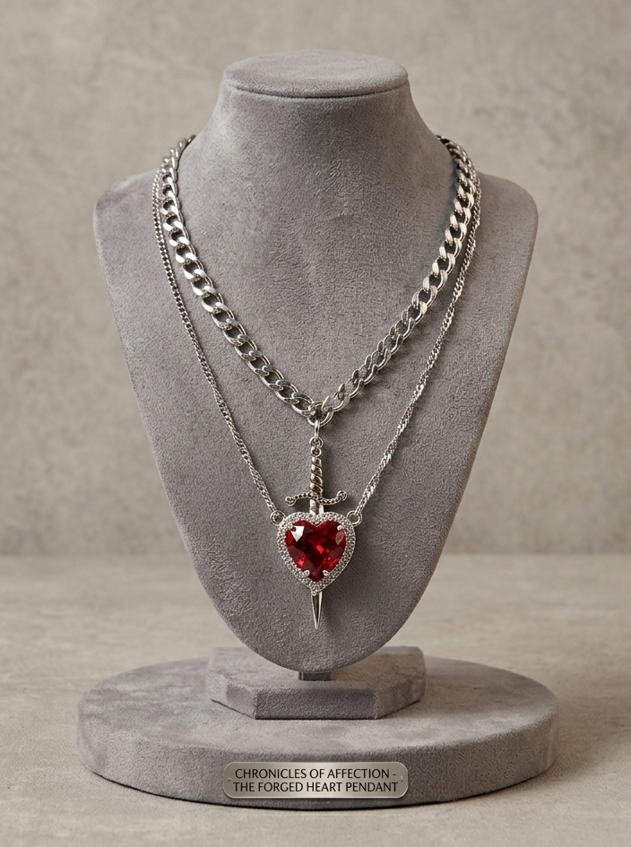 Vintage Red Heart Chain Necklace Set